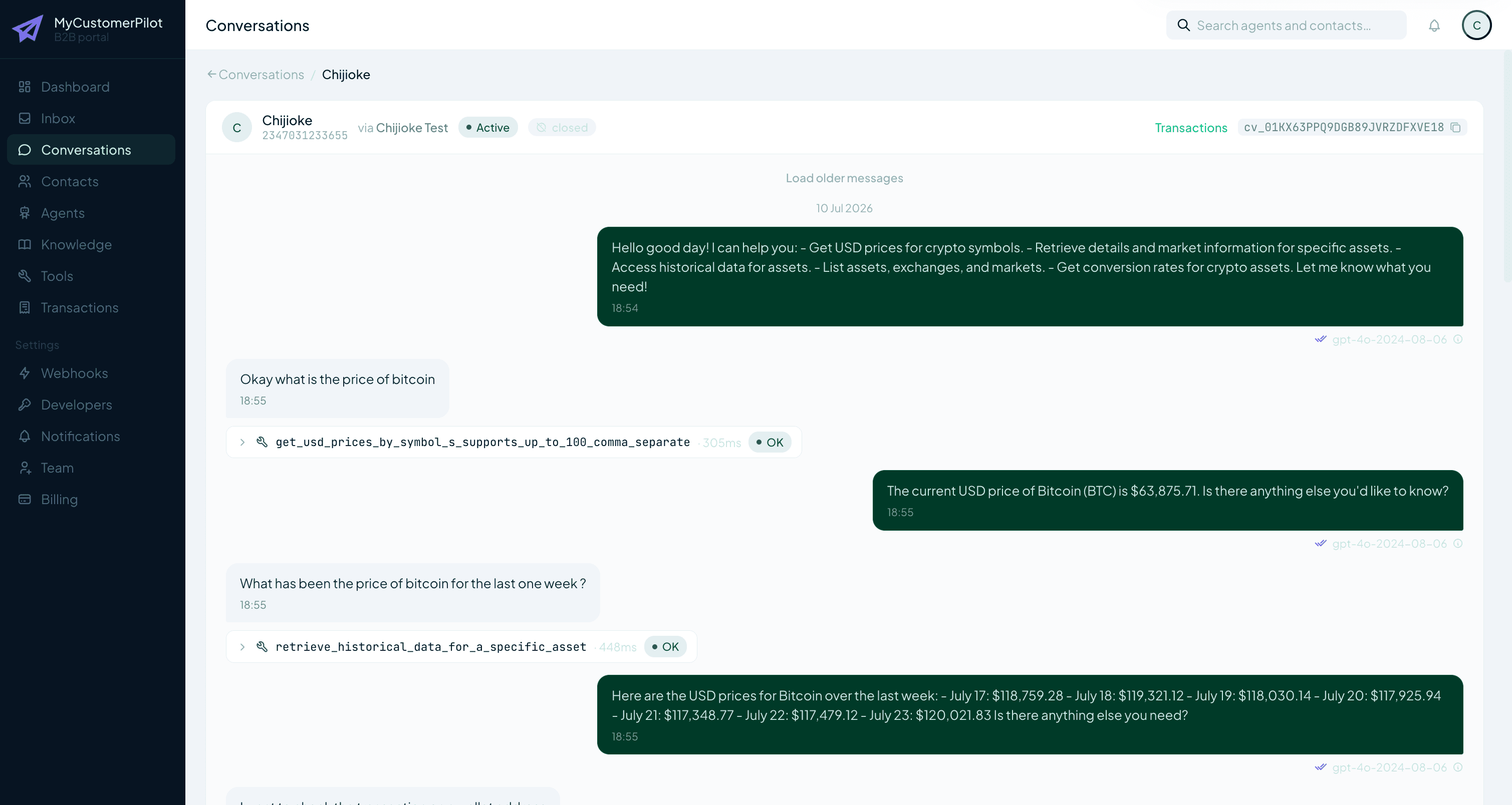 MyCustomerPilot dashboard